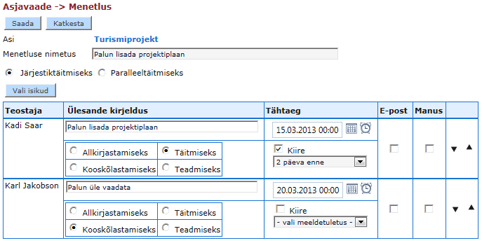 Pilt 3: Asja menetlusse saatmine 