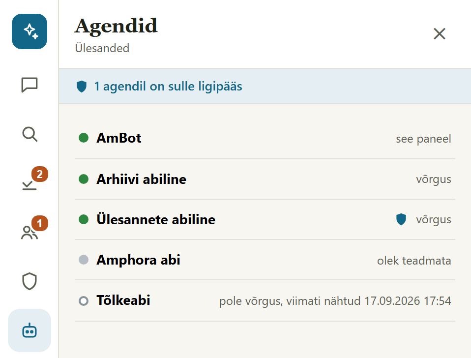 Agendid: AmBot, arhiivi abiline, ülesannete abiline ja teised agendid