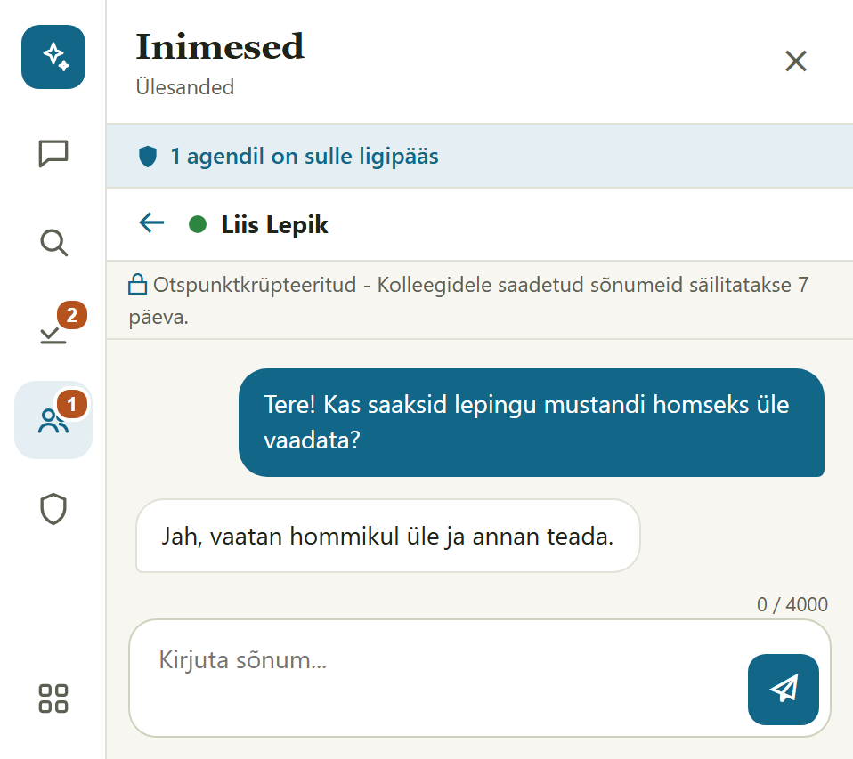 Inimesed: otspunktkrüpteeritud vestlus kolleegiga