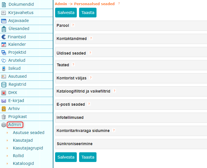 !Administraatori personaalsed seaded