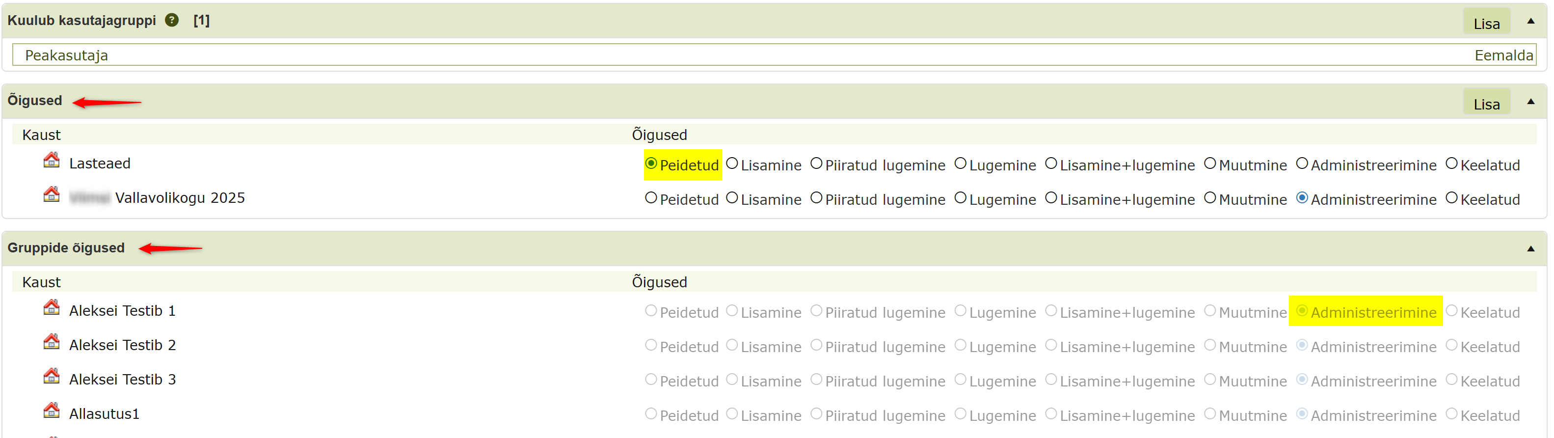 !Kasutaja õigused