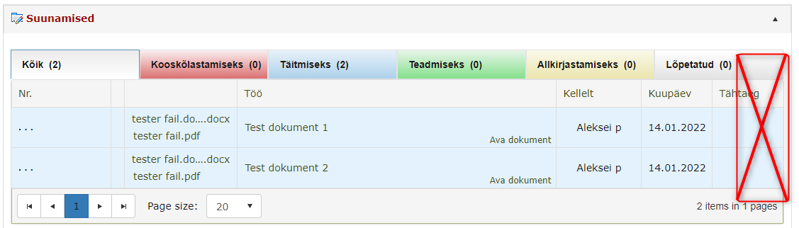 !Suunamised paneelis tegevuse nupud