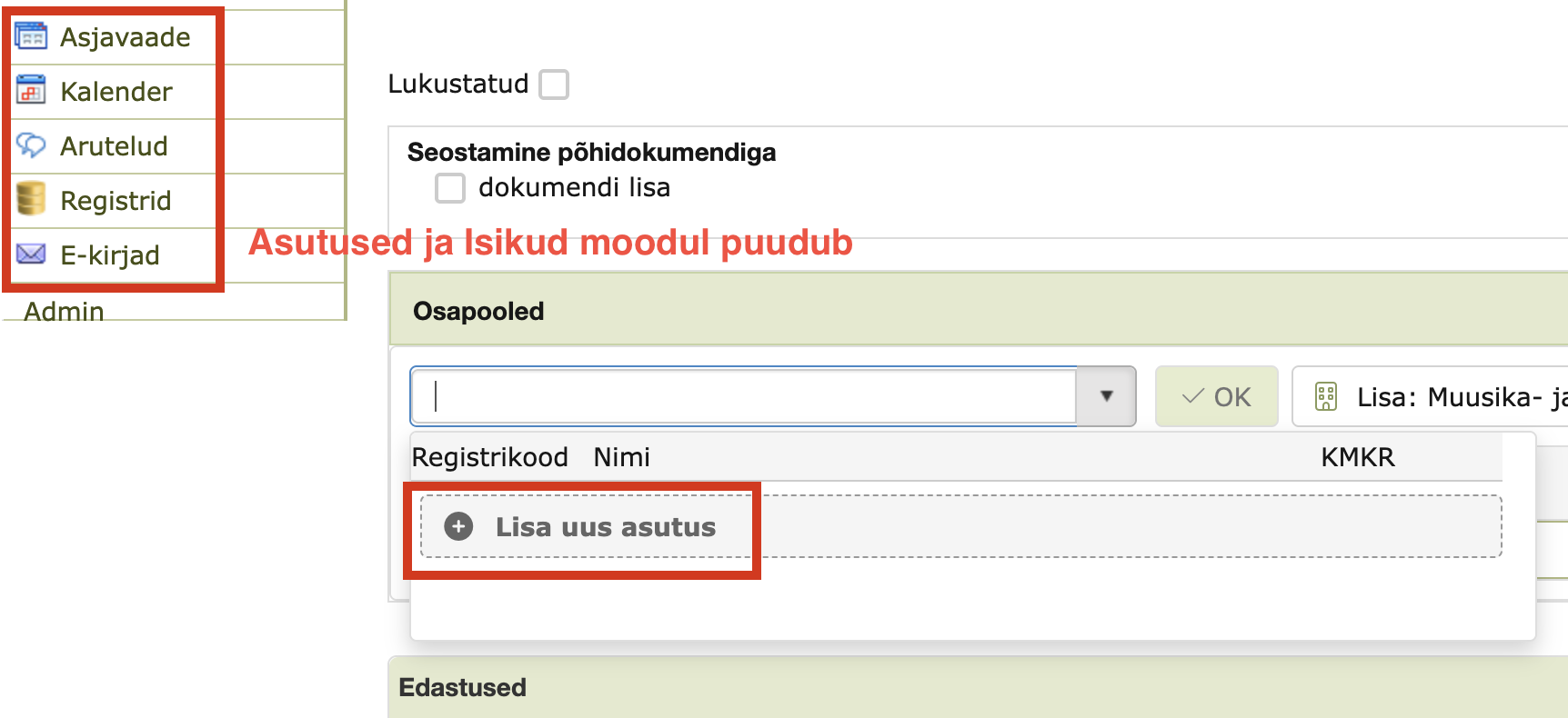 !Uue osapoole lisamine