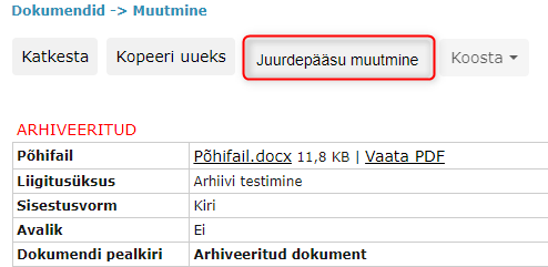 Ligipääsu muutmine nupp