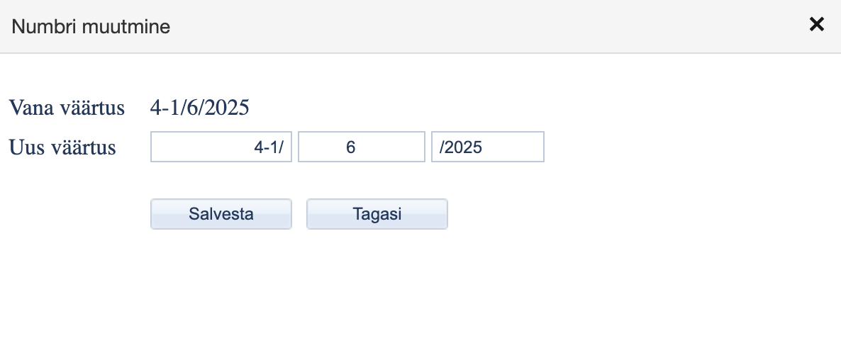 !Olemasoleva numbri muutmise aken