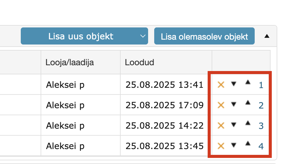 !Asja objektide jarjekord