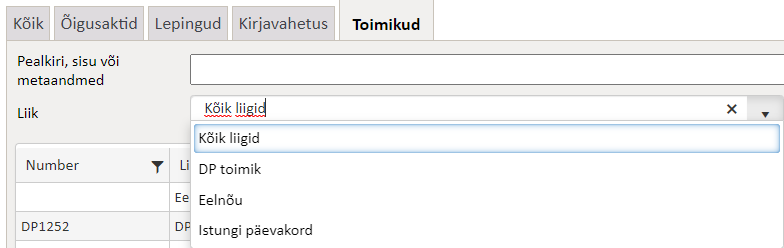 Liigi filter Avalikus vaates