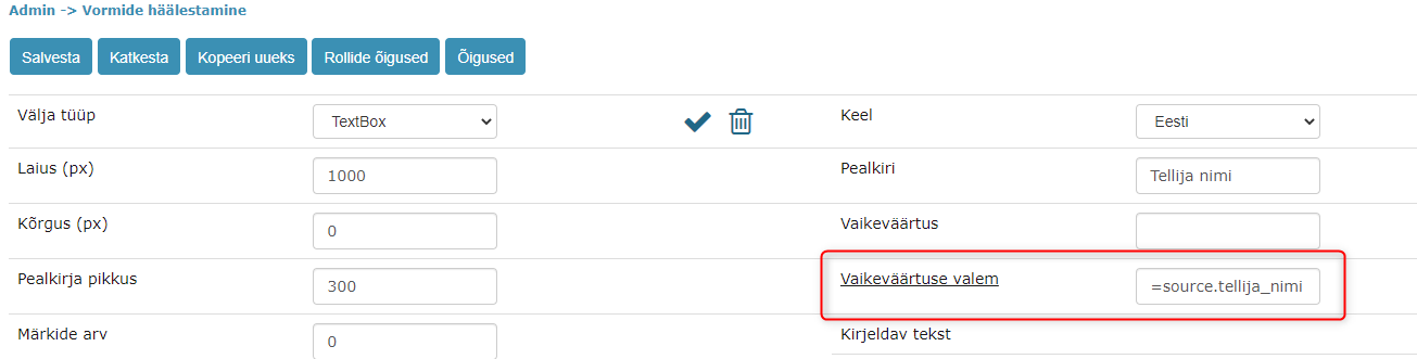 !Vaikeväärtuste lisamine