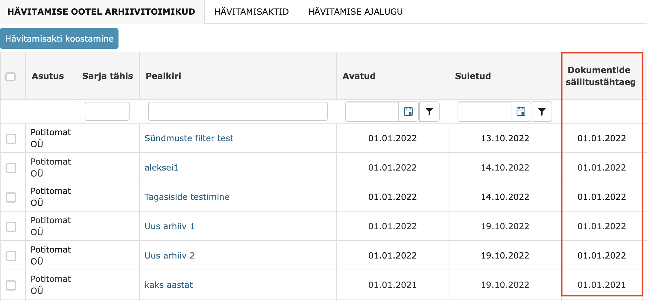 Dokumentide säilitustähtaeg