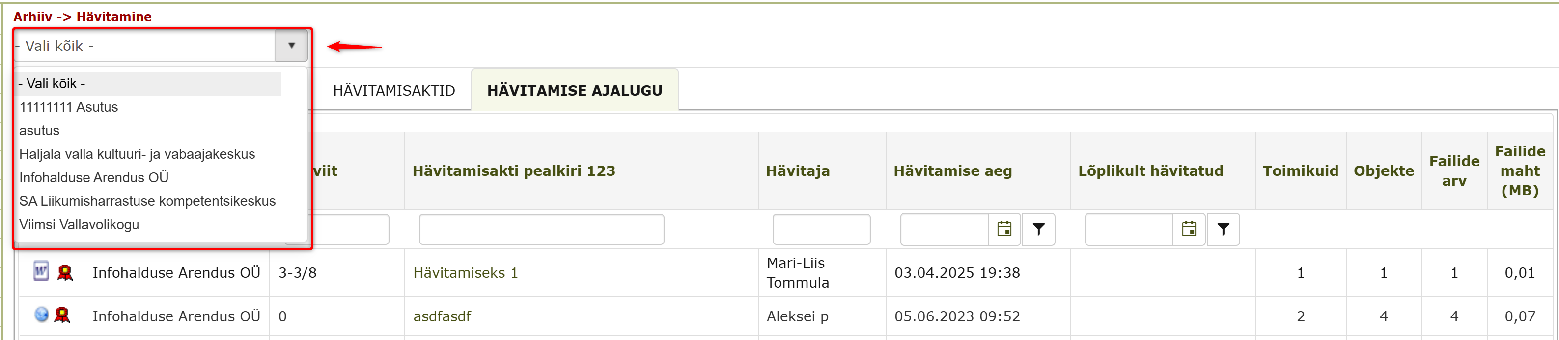 !Asutuse rippmenüü
