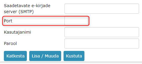 E-posti konto SMTP andmete väljad