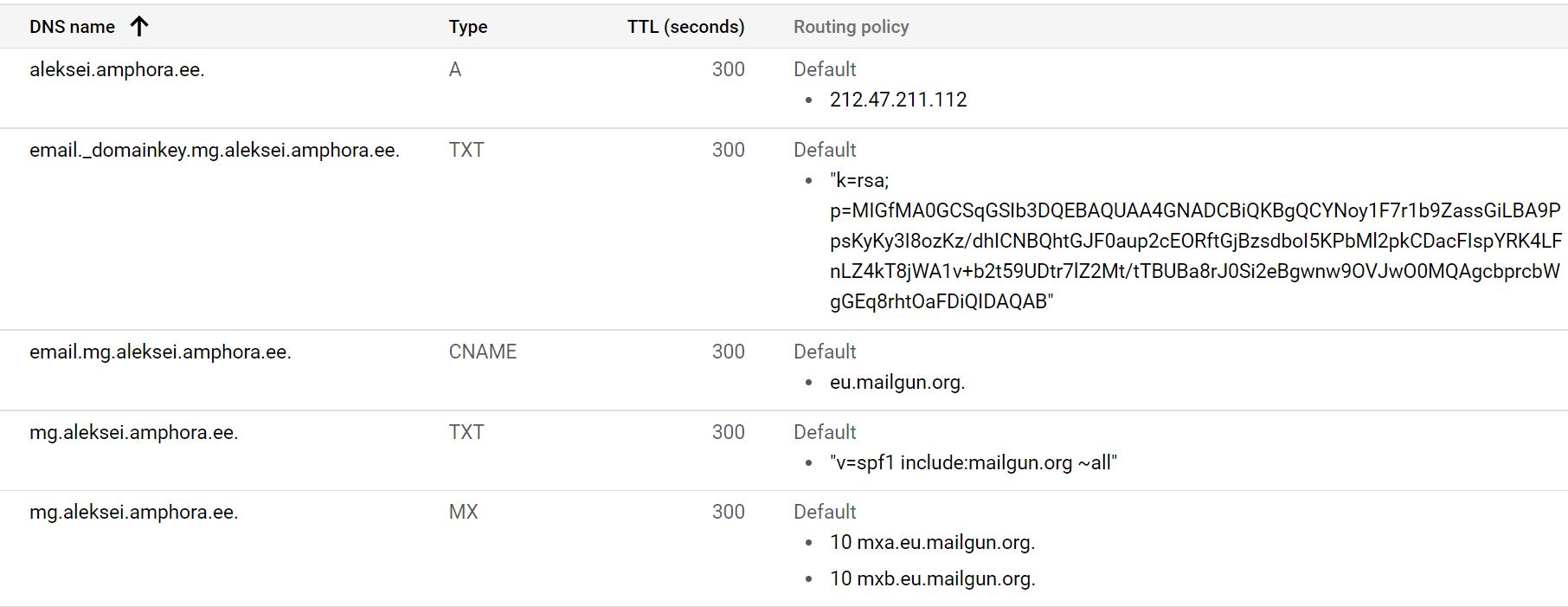 !Google Cloud DNS seadistus