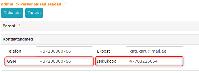 !Isikukood ja GSM kontaktandmed