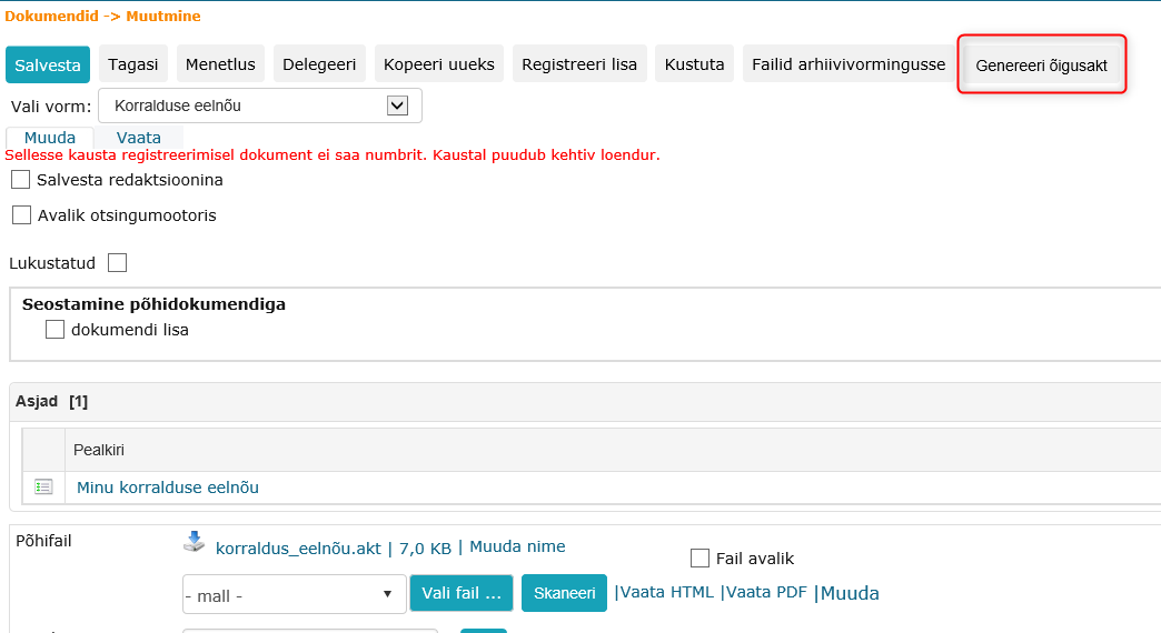 !Genereeri õigusakt