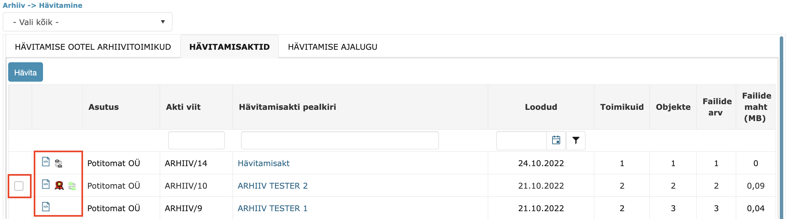 !Hävitamisakti listivaade