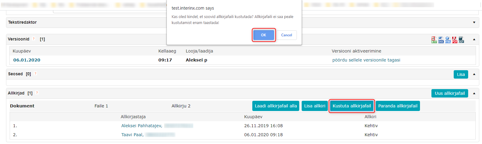 !Allkirjakonteineri kustutamine