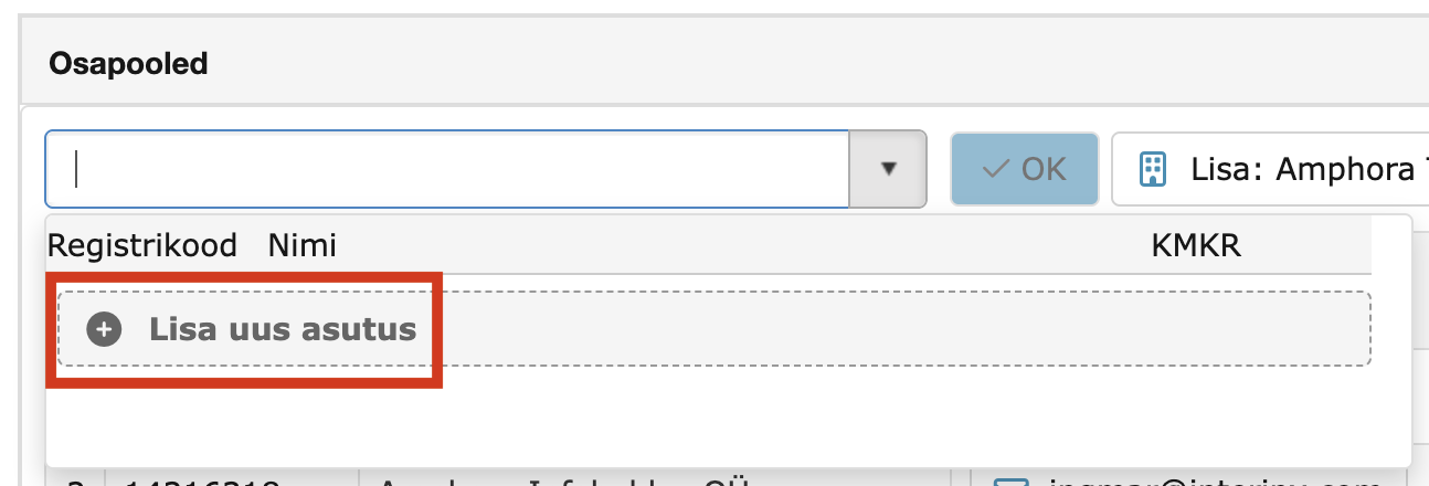 !Asutuse lisamine