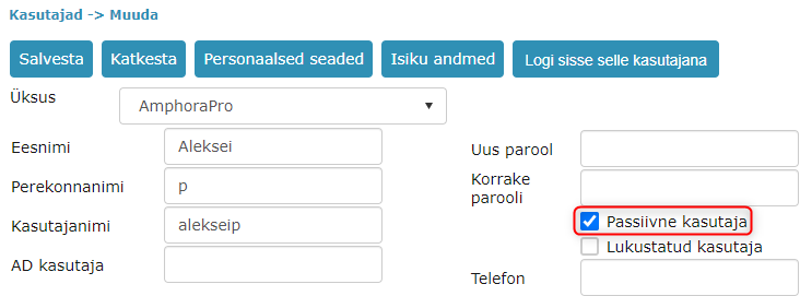 !Kasutaja passiivseks muutmine