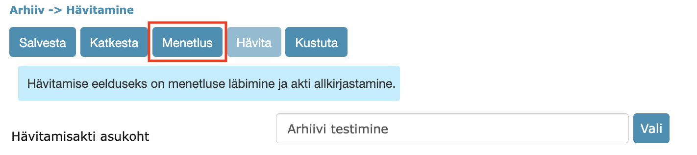 !Hävitamisakti menetluse/allkirjakonteineri teavitus