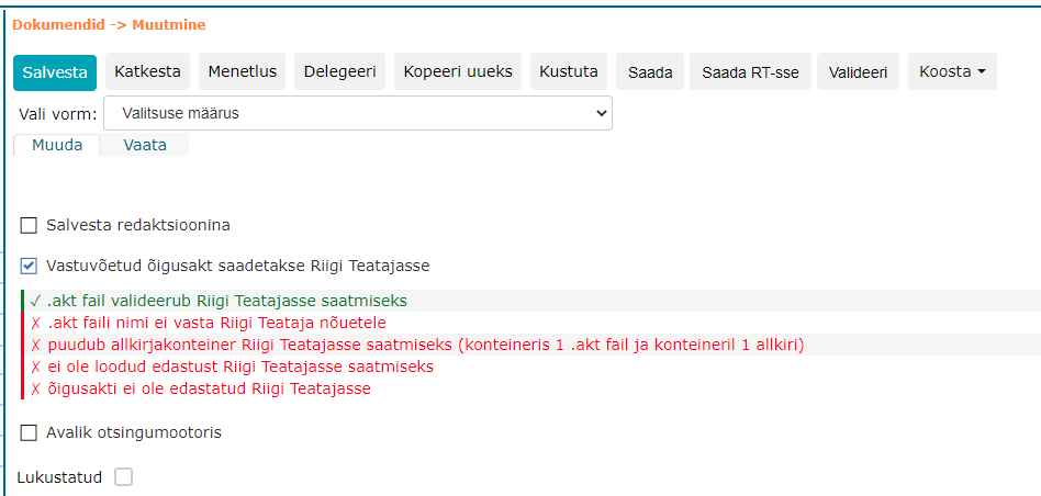 !Õigusakti valideerimine vormil