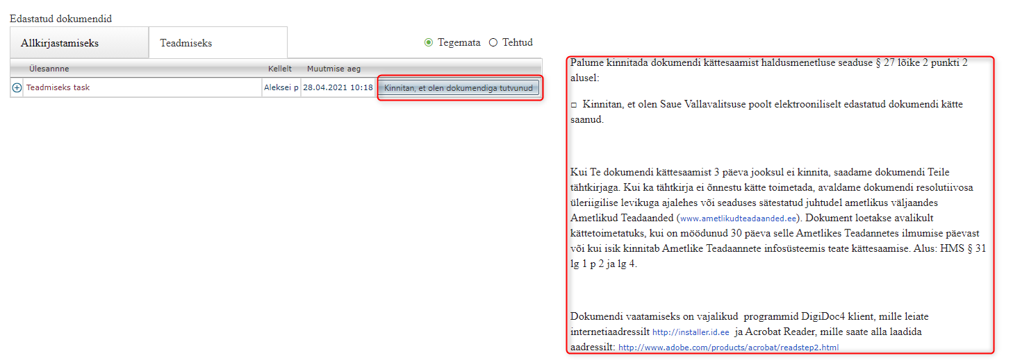 !Teadmiseks ülesanded Amphora Iseteenindusportaalis