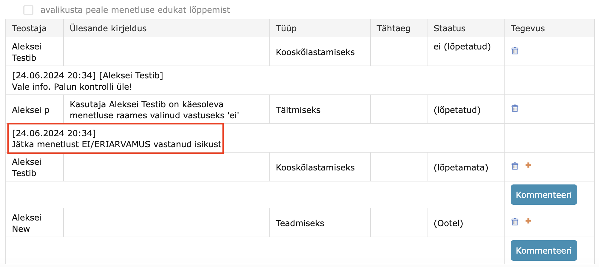 !Ülesande kommentaar puudub