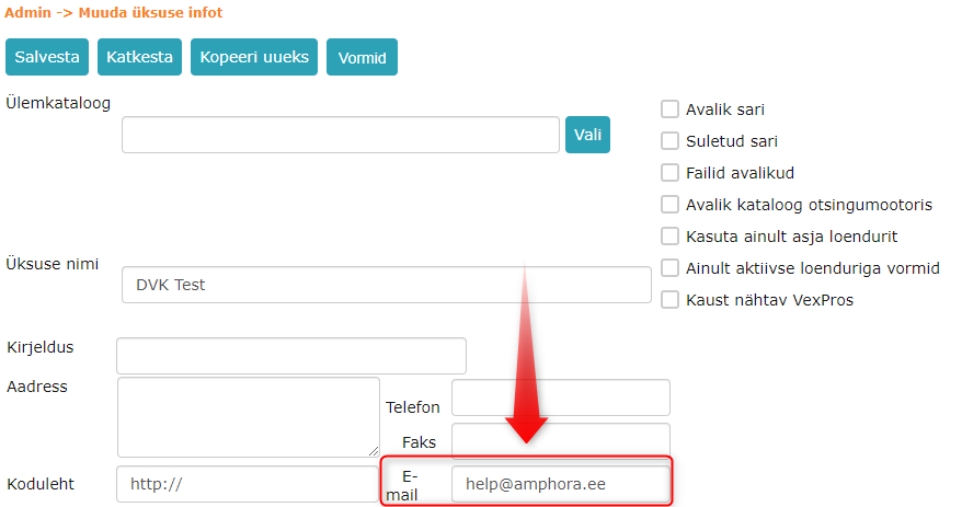 !Üksuse e-posti aadress