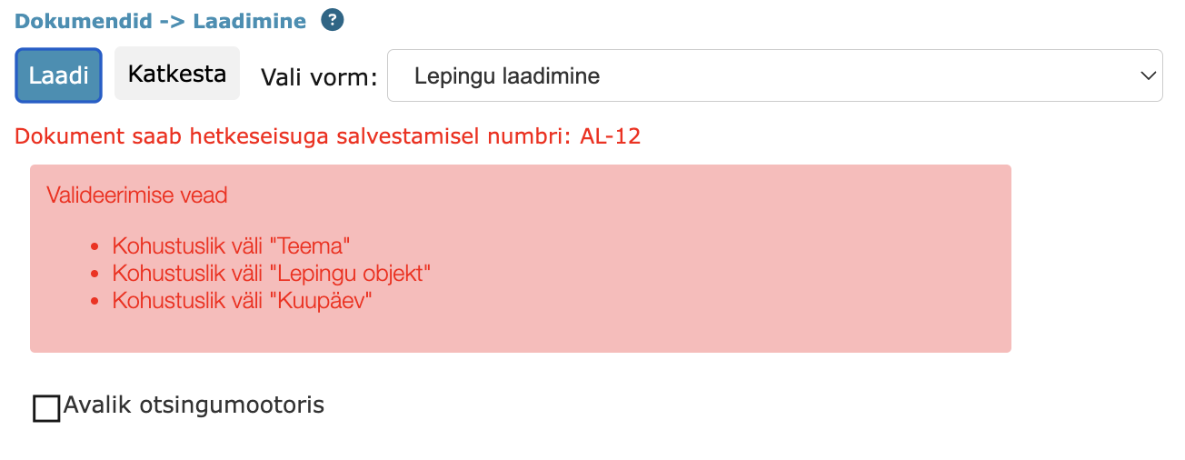!Valideerimise veateade