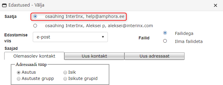 !Asutuse e-posti valik